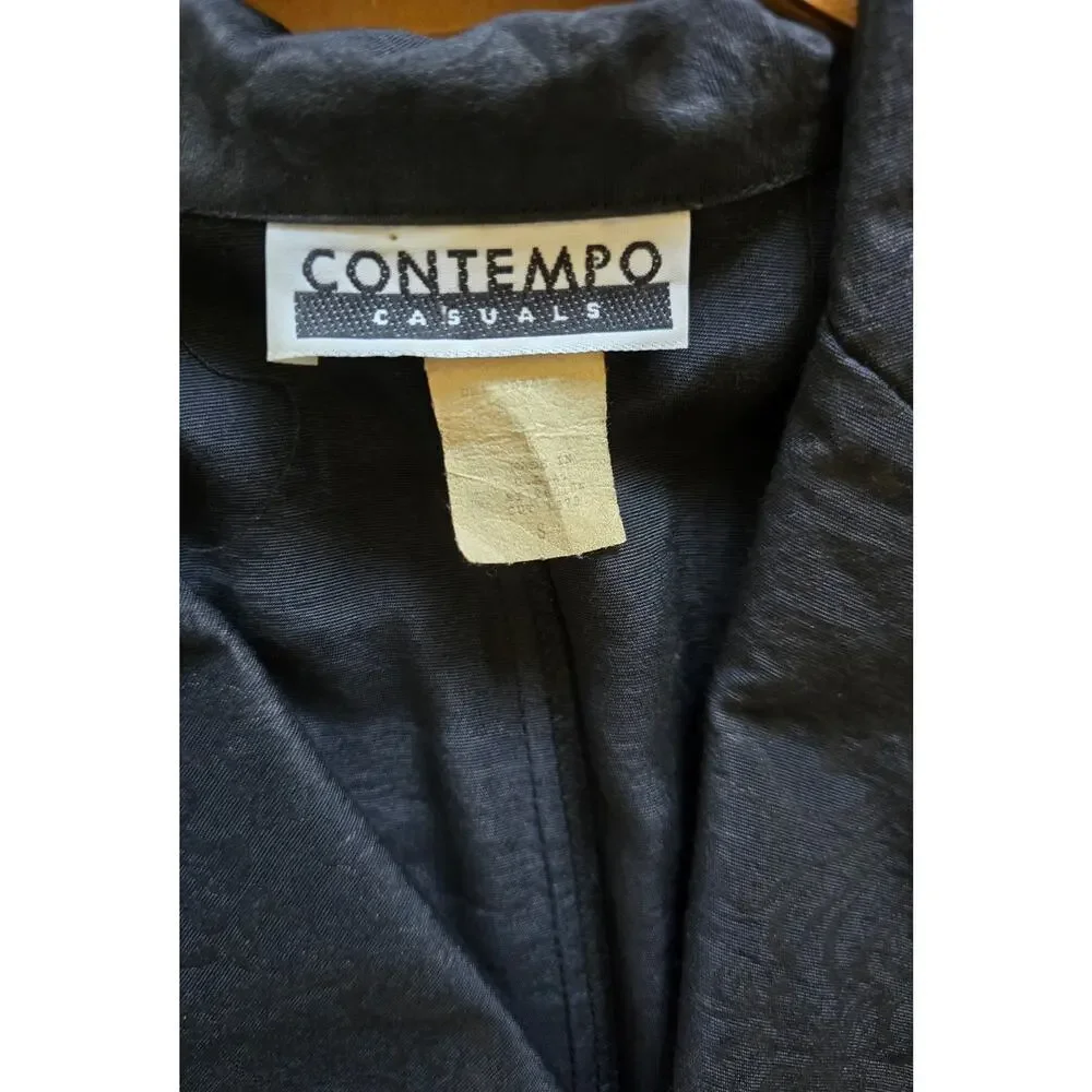 CONTEMPO CASUALS Vintage Black Damask Floral Jacquard Longline Blazer Small - Picture 5 of 7